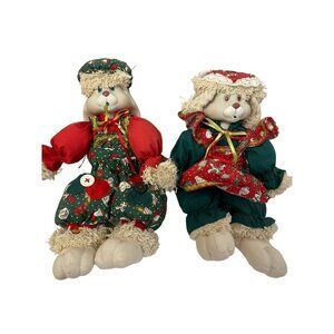 House Of Lloyd Christmas Bunny Dolls Christmas Around 12" Green Red White